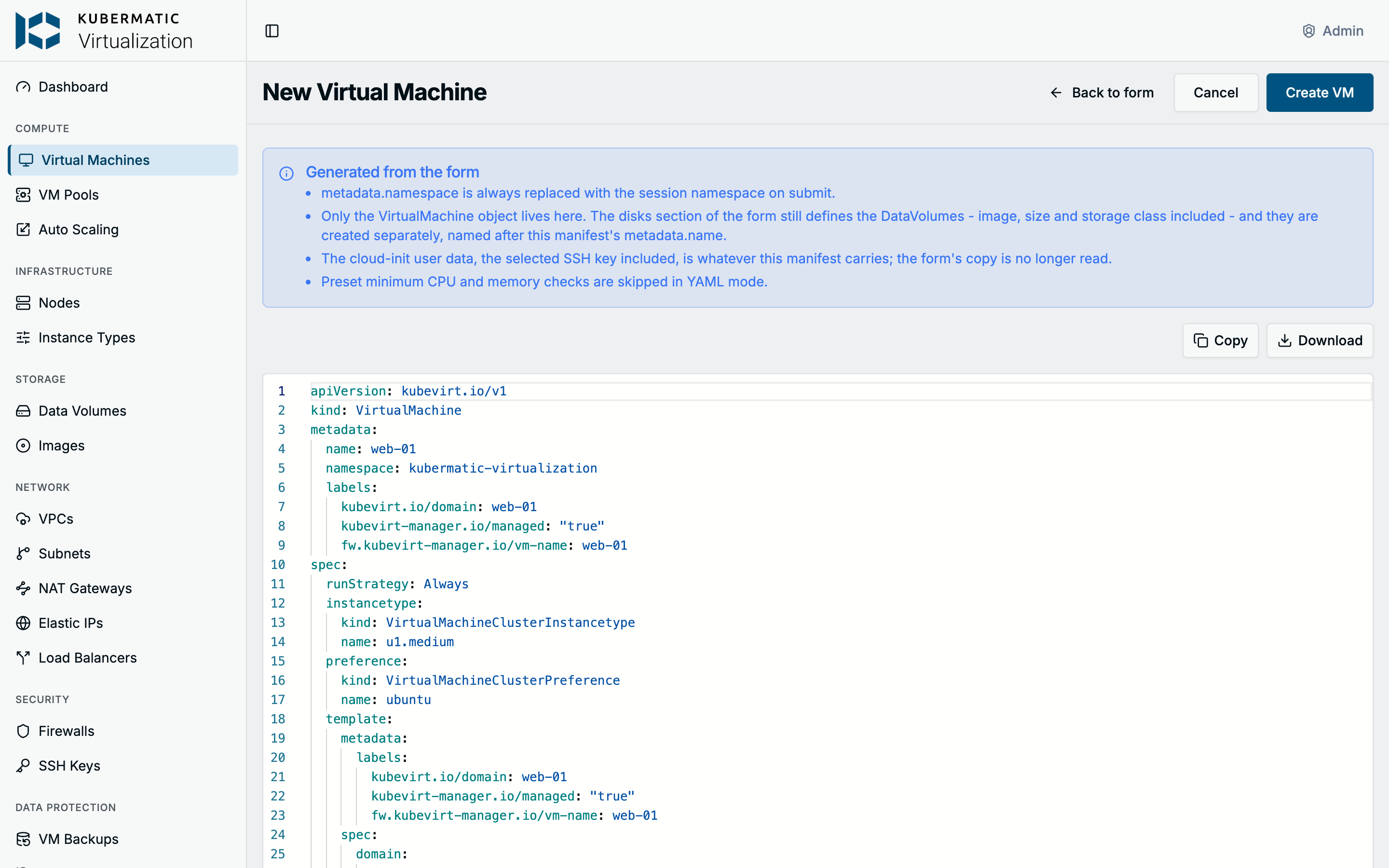 YAML mode of the form
