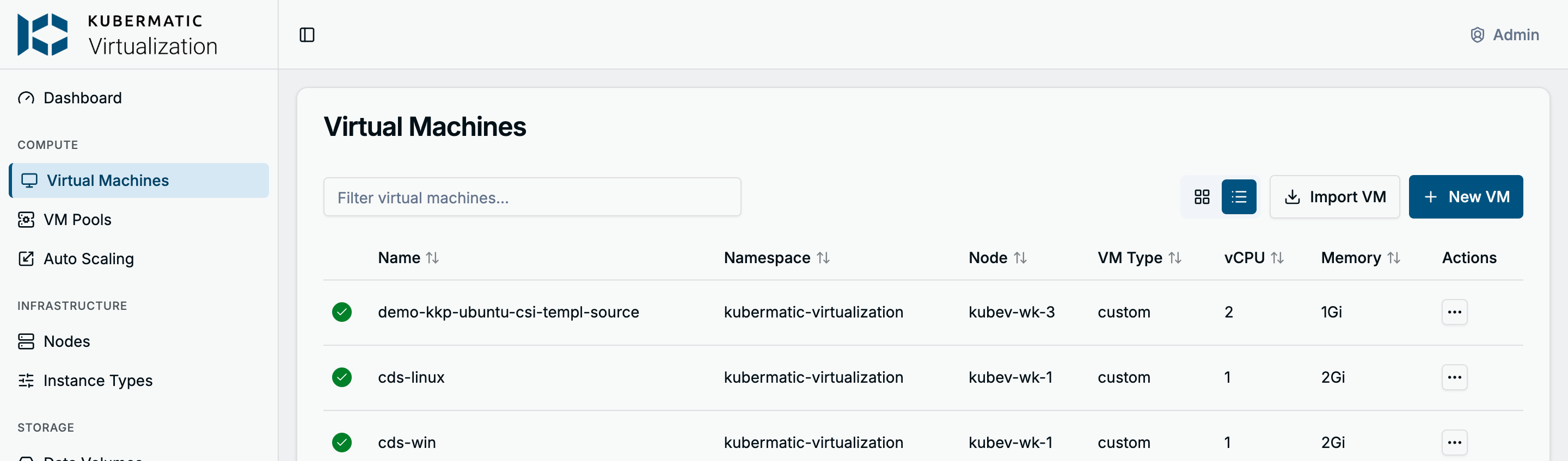 Virtual Machines page