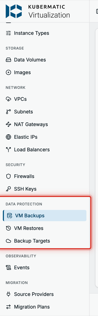 The Data Protection pages in the sidebar Data Protection group in the sidebar