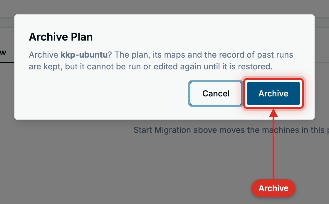 Archive Plan dialog