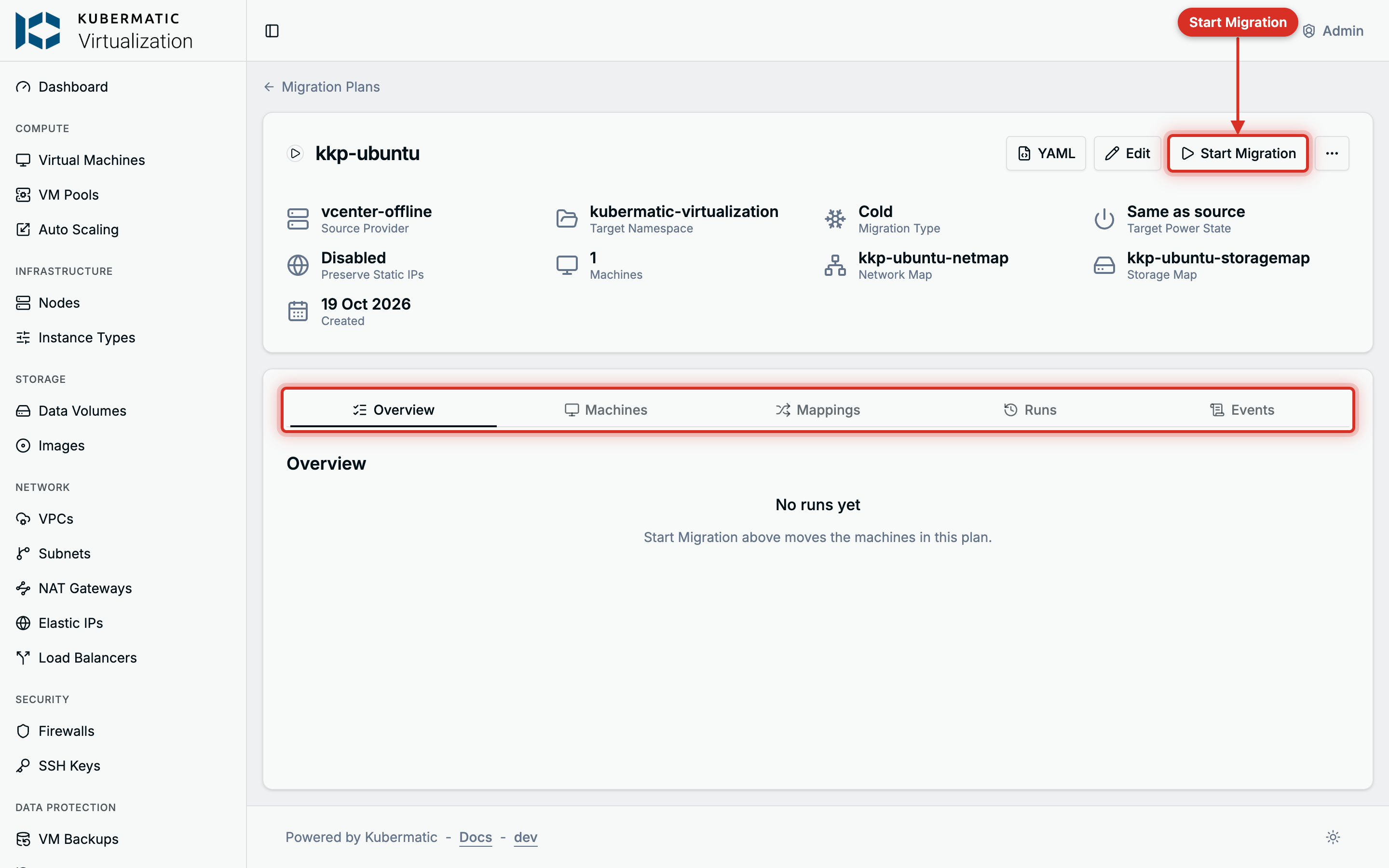 Migration plan page