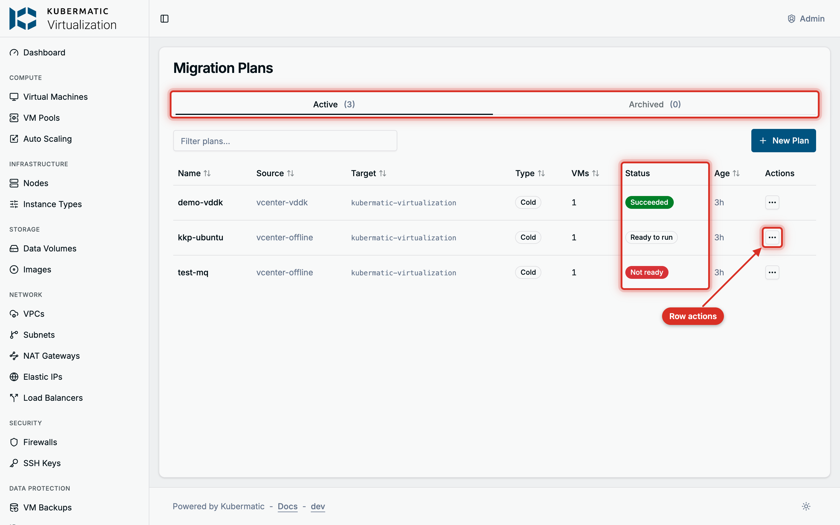 Migration Plans list