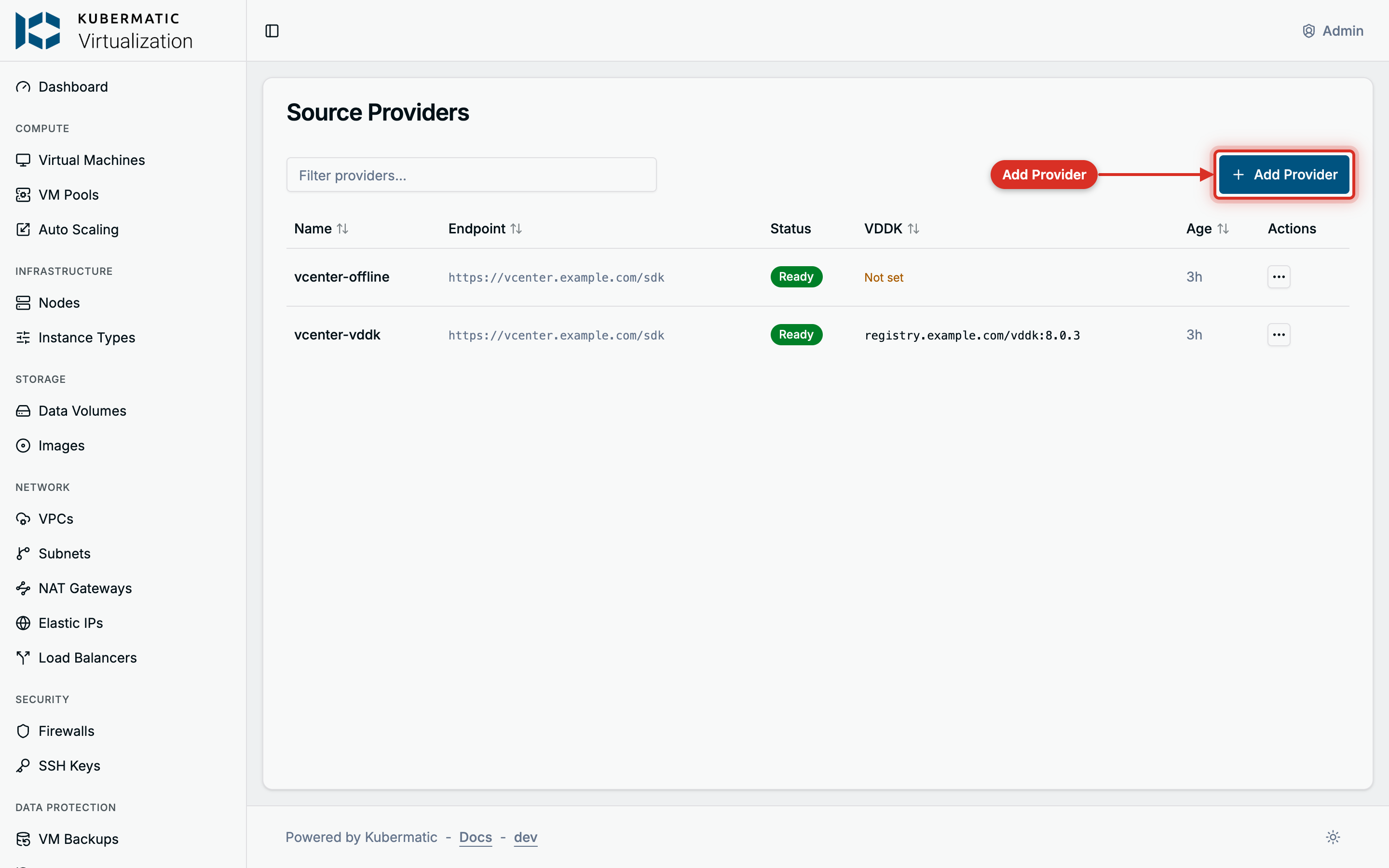 Source Providers page