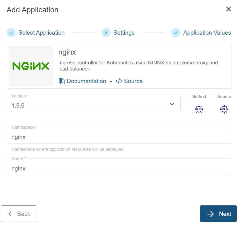Settings for Nginx Application