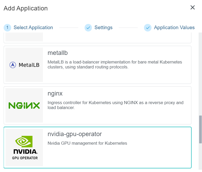Select Nvidia GPU Operator Application