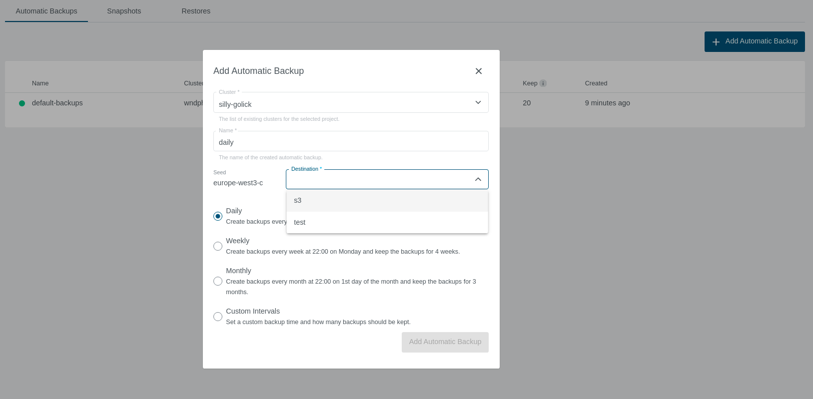 Etcd Backups Configuration