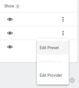Showing or hiding providers inside the preset