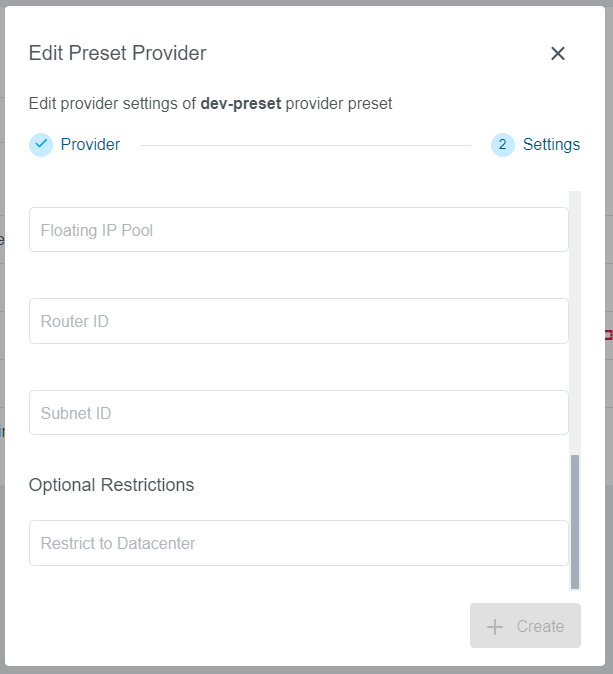Second step of editing a provider preset