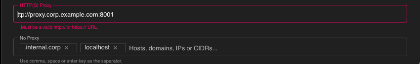 Validation of the proxy settings