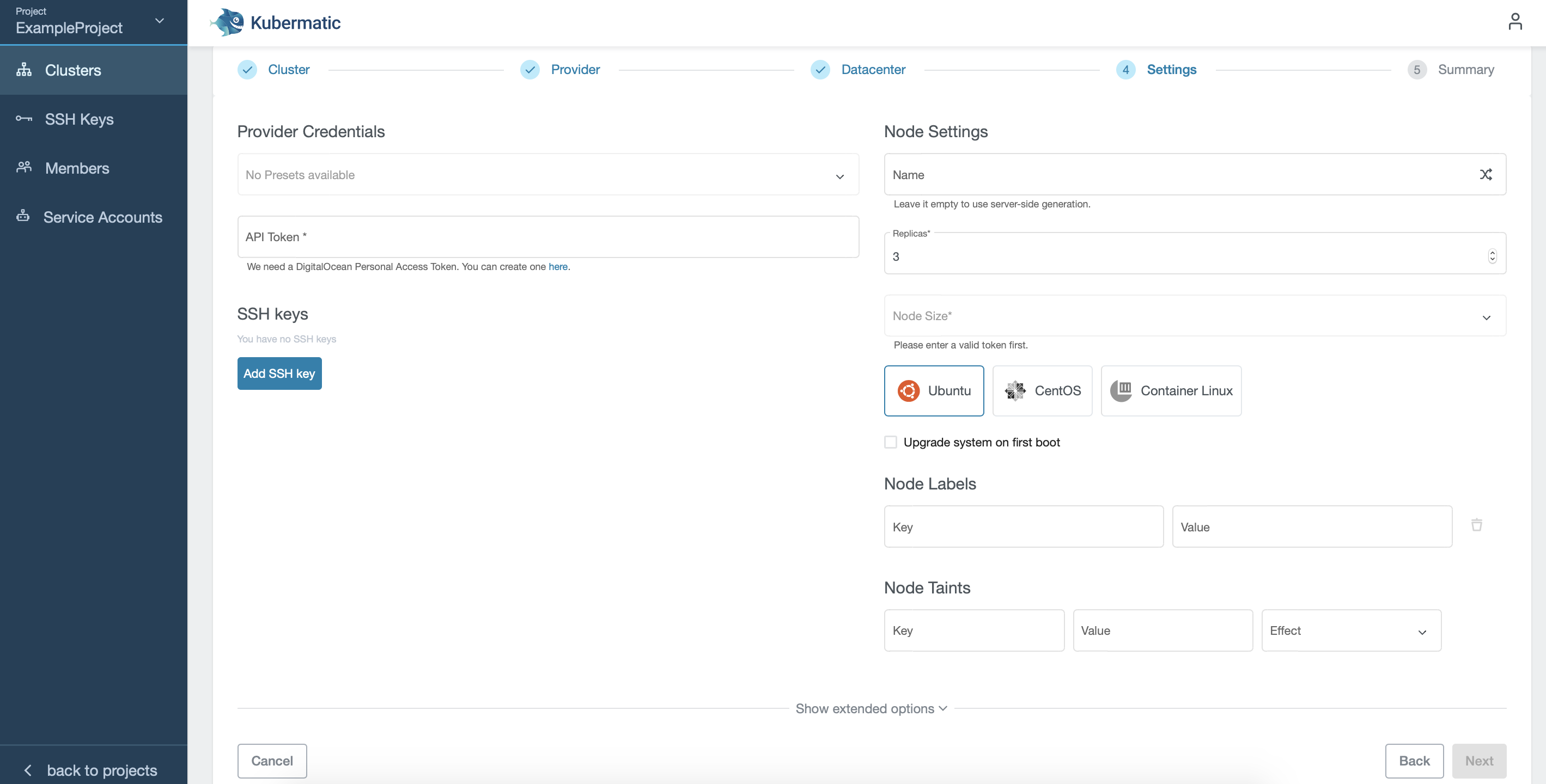Overview of cluster settings