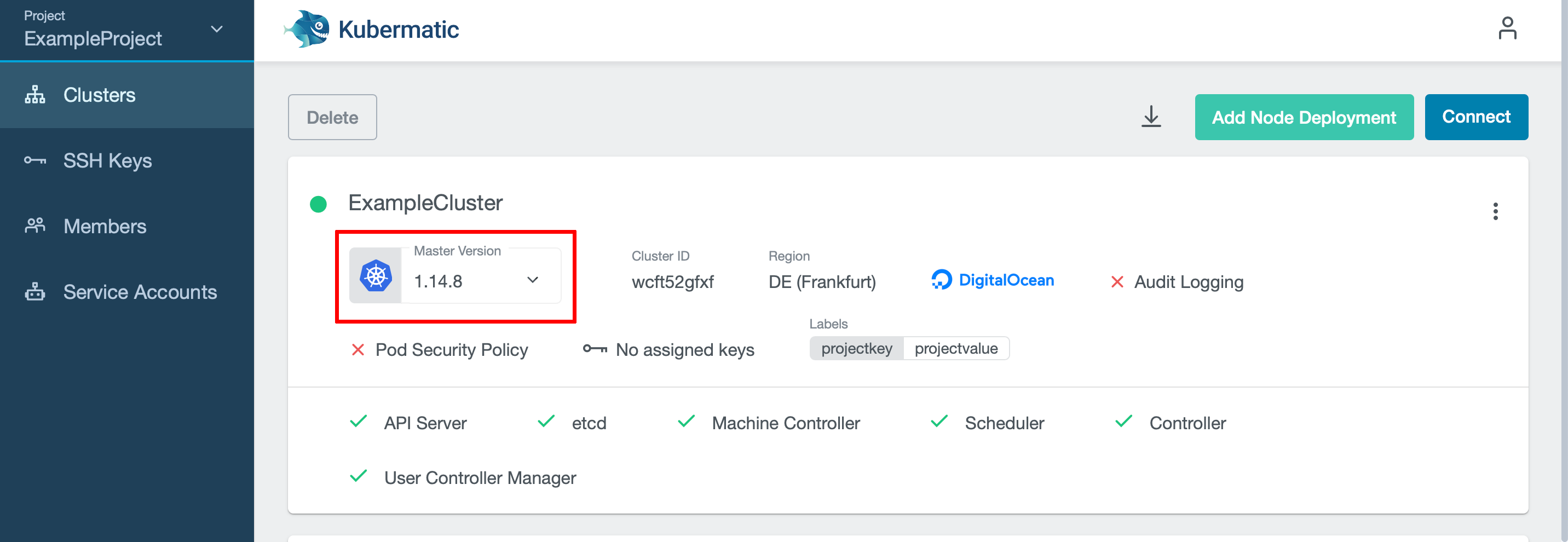 Cluster with available upgrade