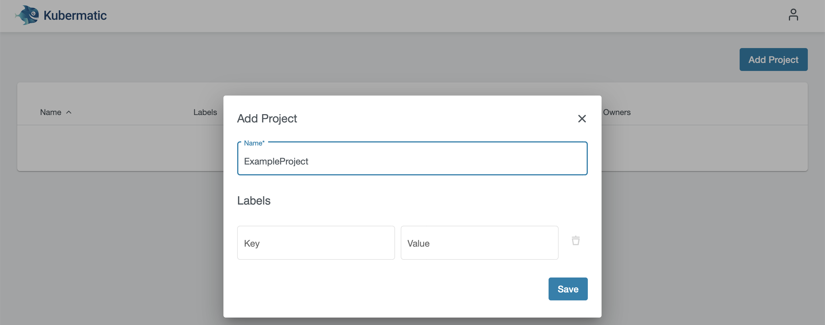 Dialog to assign a project name