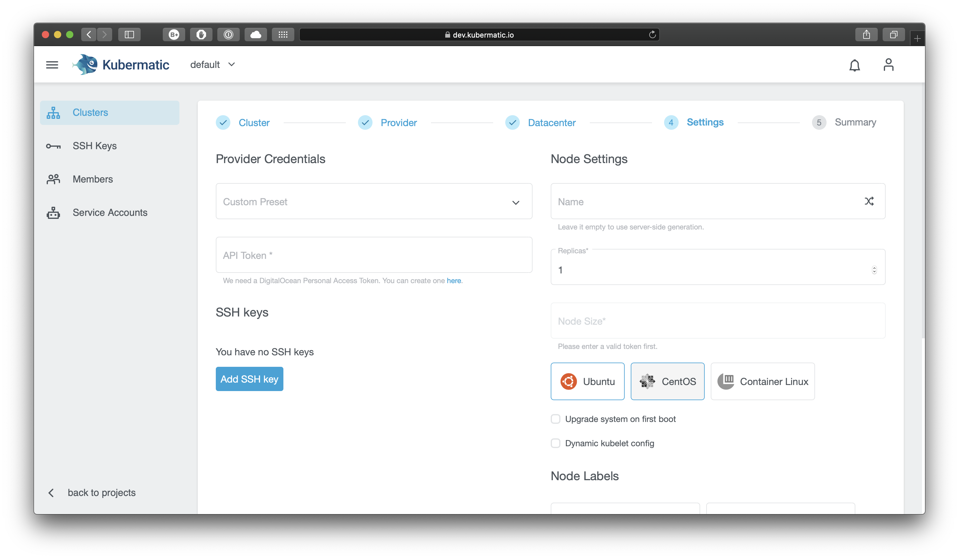 Overview of cluster settings