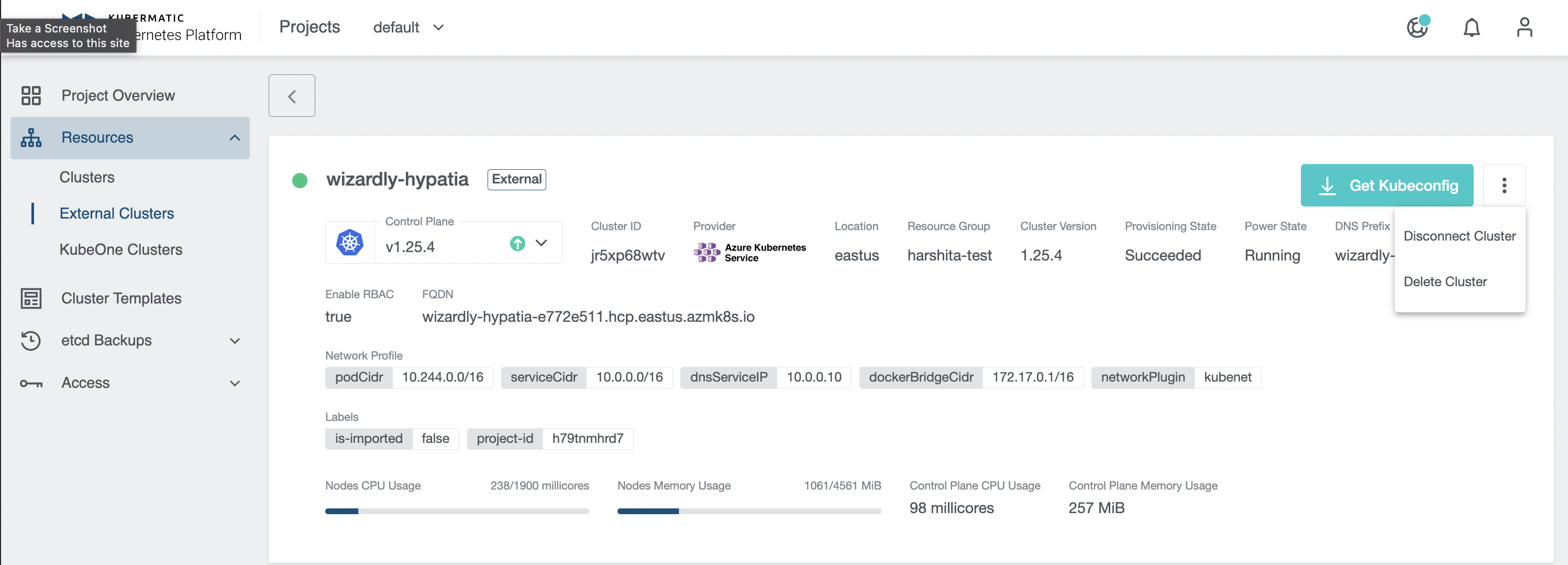 Delete External Cluster on Details Page