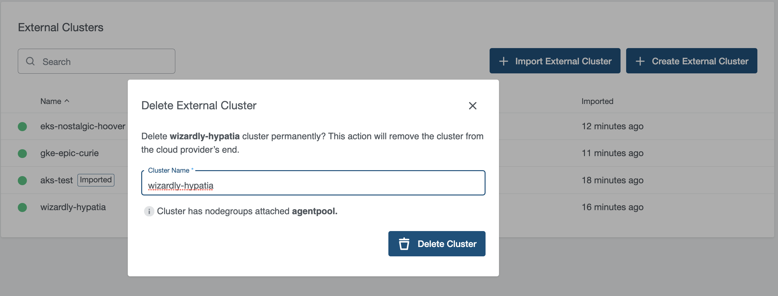 Delete External Cluster