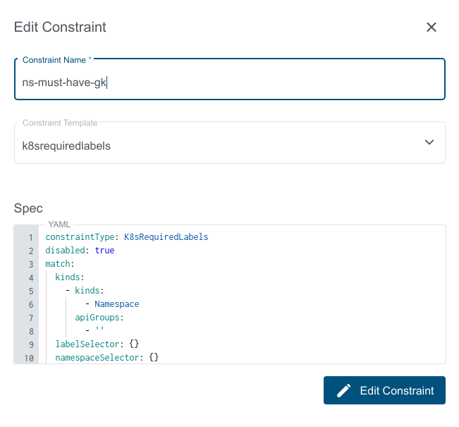 Disabled Constraint Spec