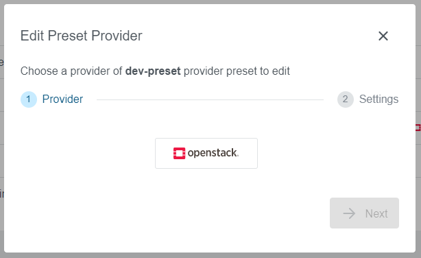 First step of editing a provider preset