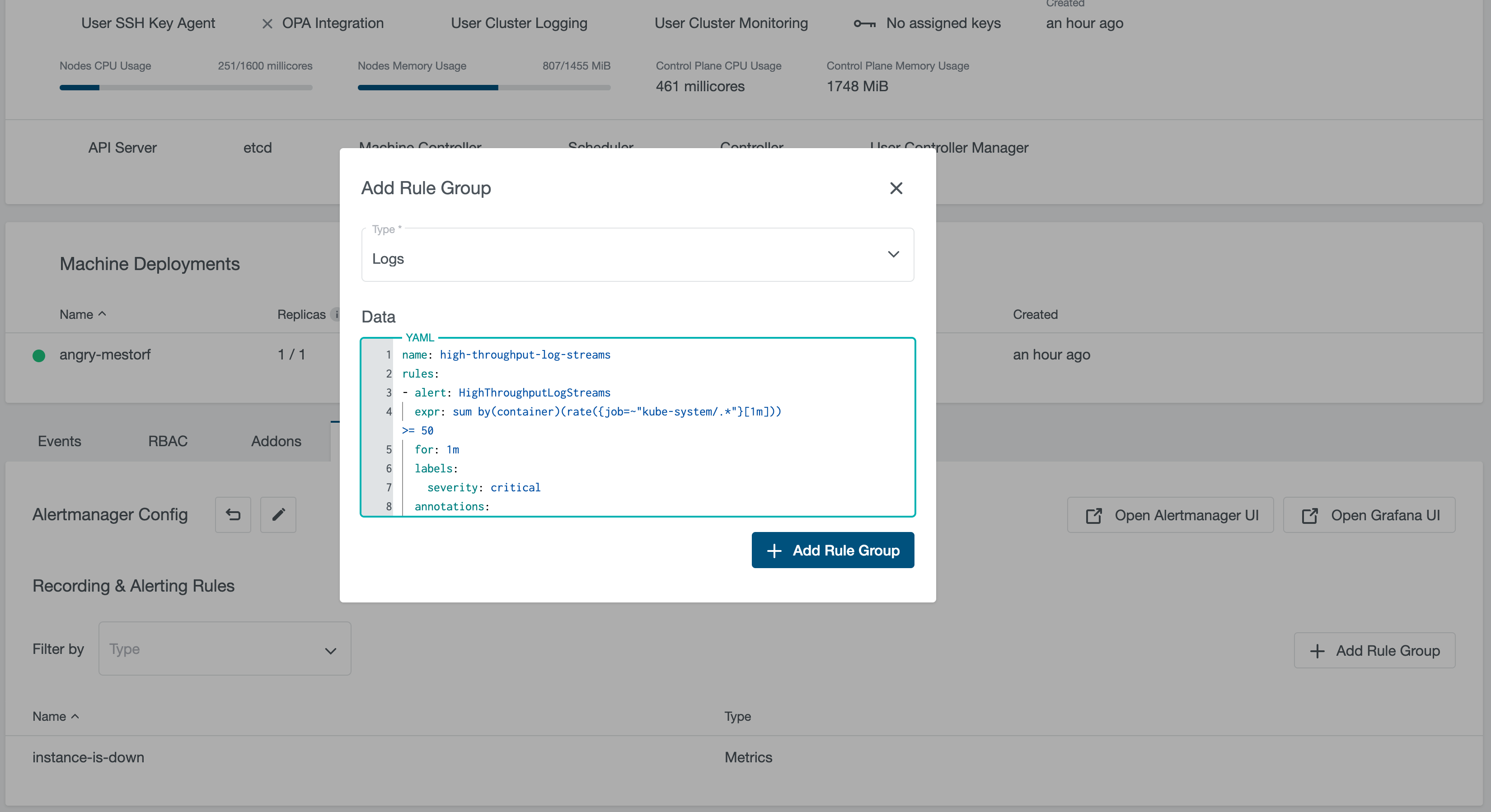 Creating Rule Group with type Logs Logs Rule Group