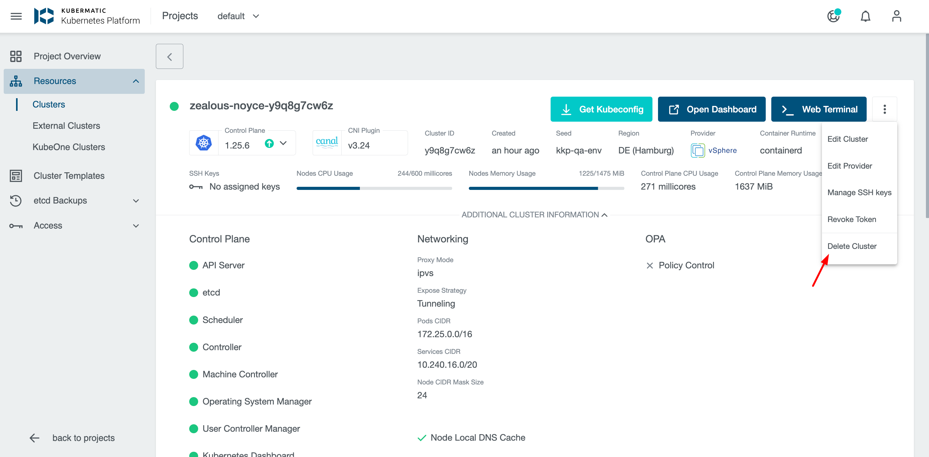 Cluster Deletion Button in the top right corner Cluster Deletion Button in the top right corner