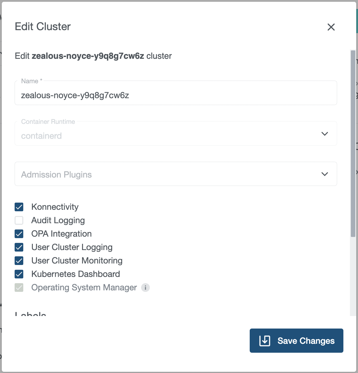 Edit Cluster Dialog Edit Cluster Dialog