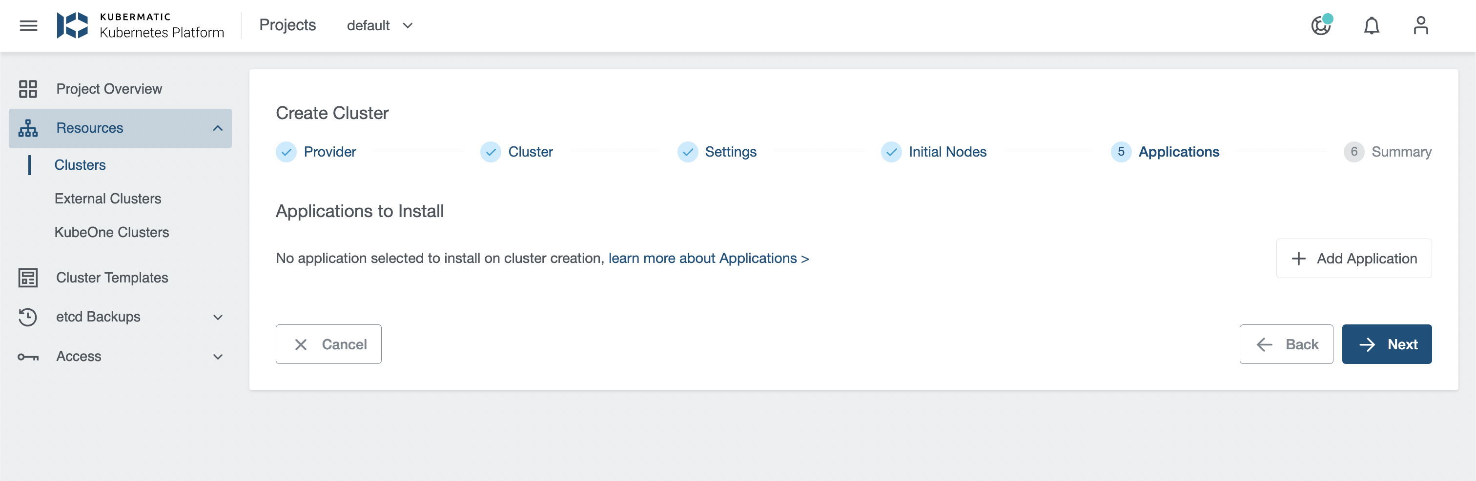 Add Applications Add Applications to a cluster Settings