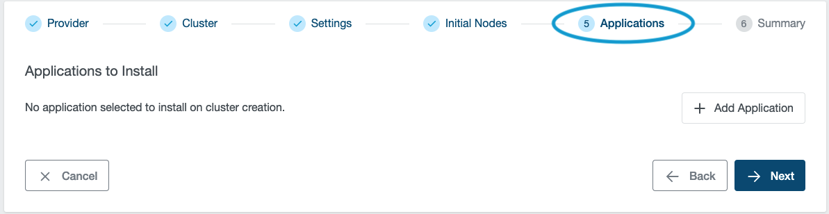 Application Section in Cluster Creation Wizard