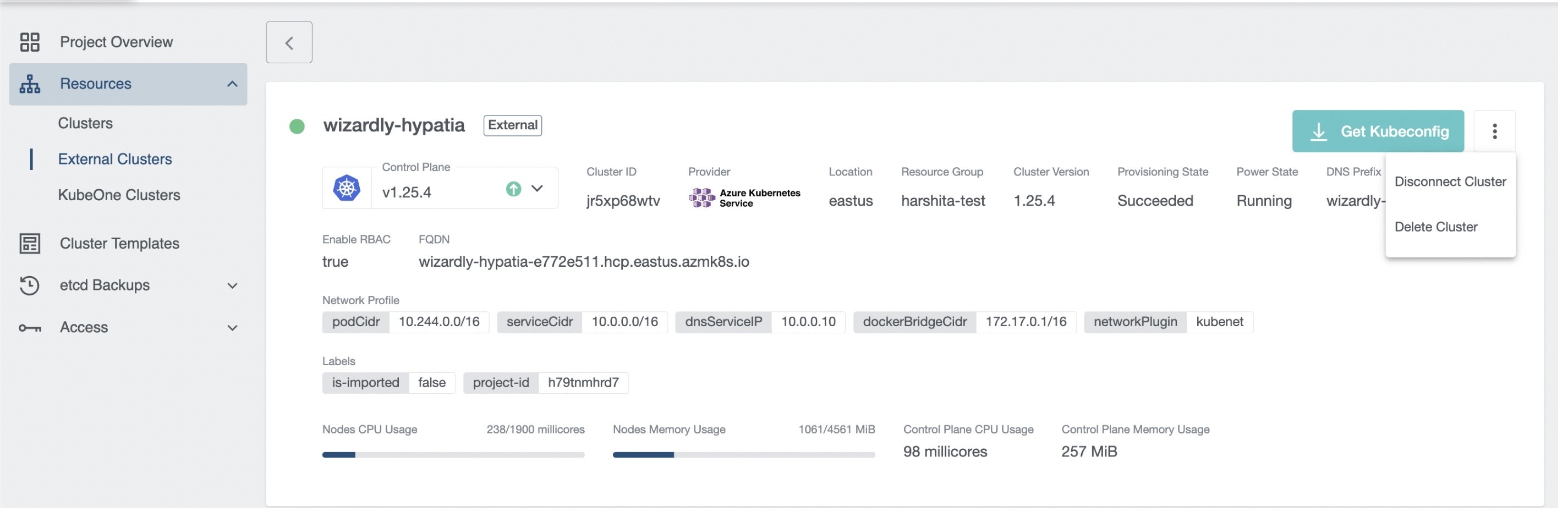 Disconnect External Cluster on Details Page