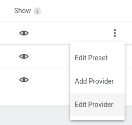 Editing a provider preset