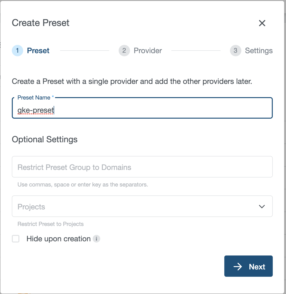 Provide Preset Name Provide Preset Name