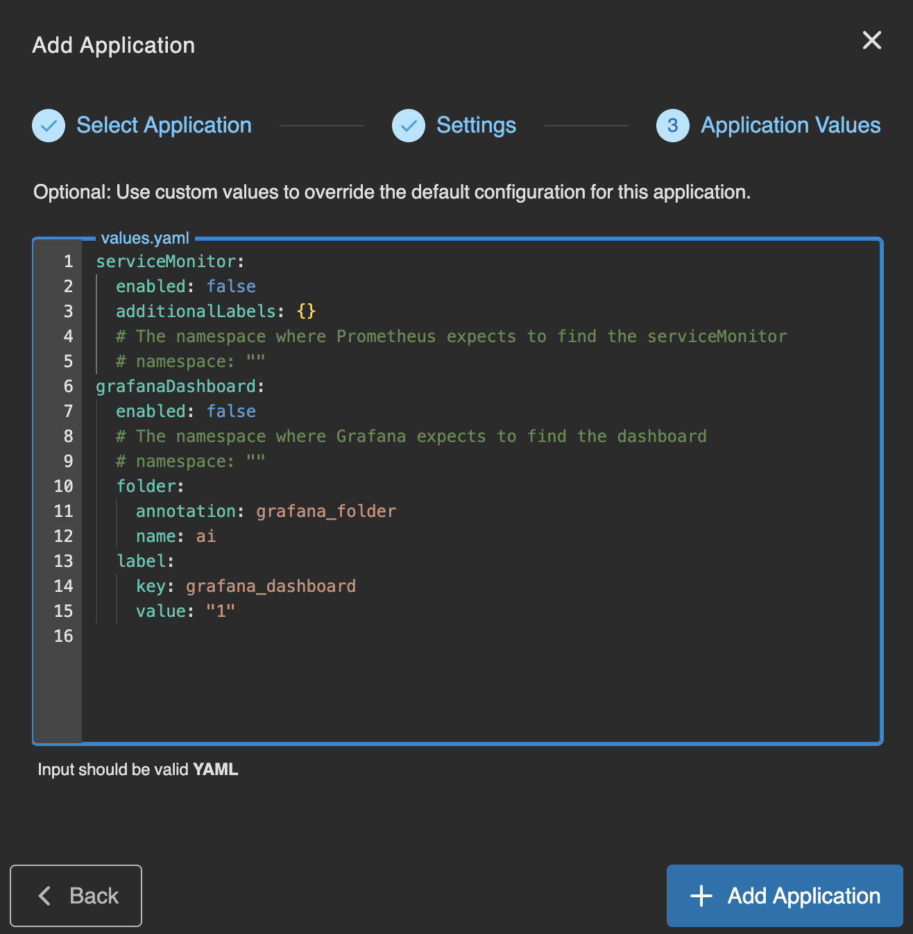 Application Values for K8sGPT-Operator Application