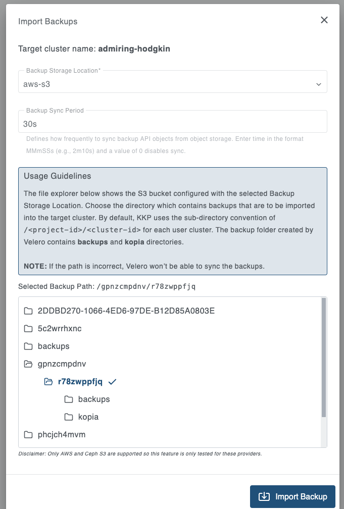 Import External Backups Dialog