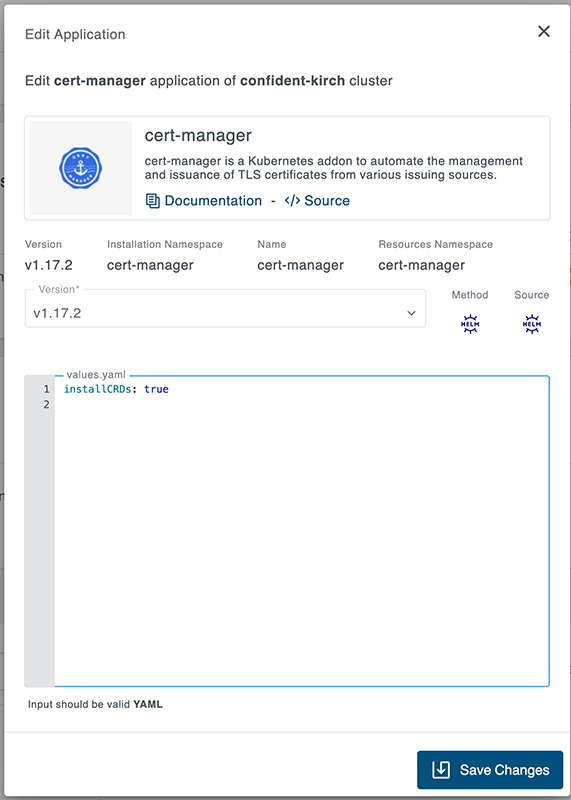 Applications edit values and version Applications Tab