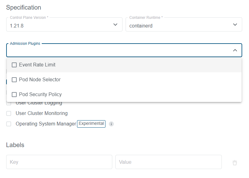 Admission Plugin Selection Admission Plugin Selection
