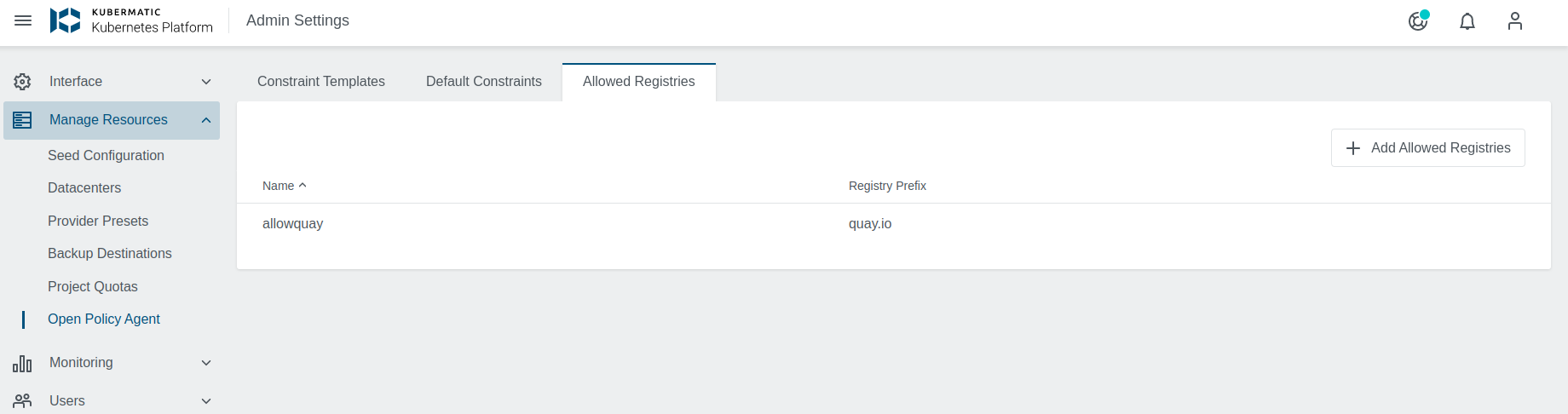 Allowed Registry View Allowed Registries View