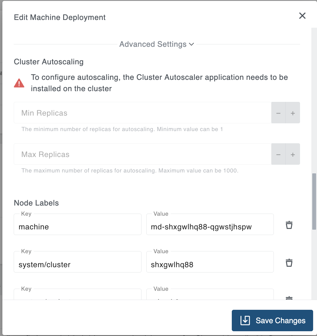 Machine deployment overview with opened edit modal Machine deployment overview with opened edit modal