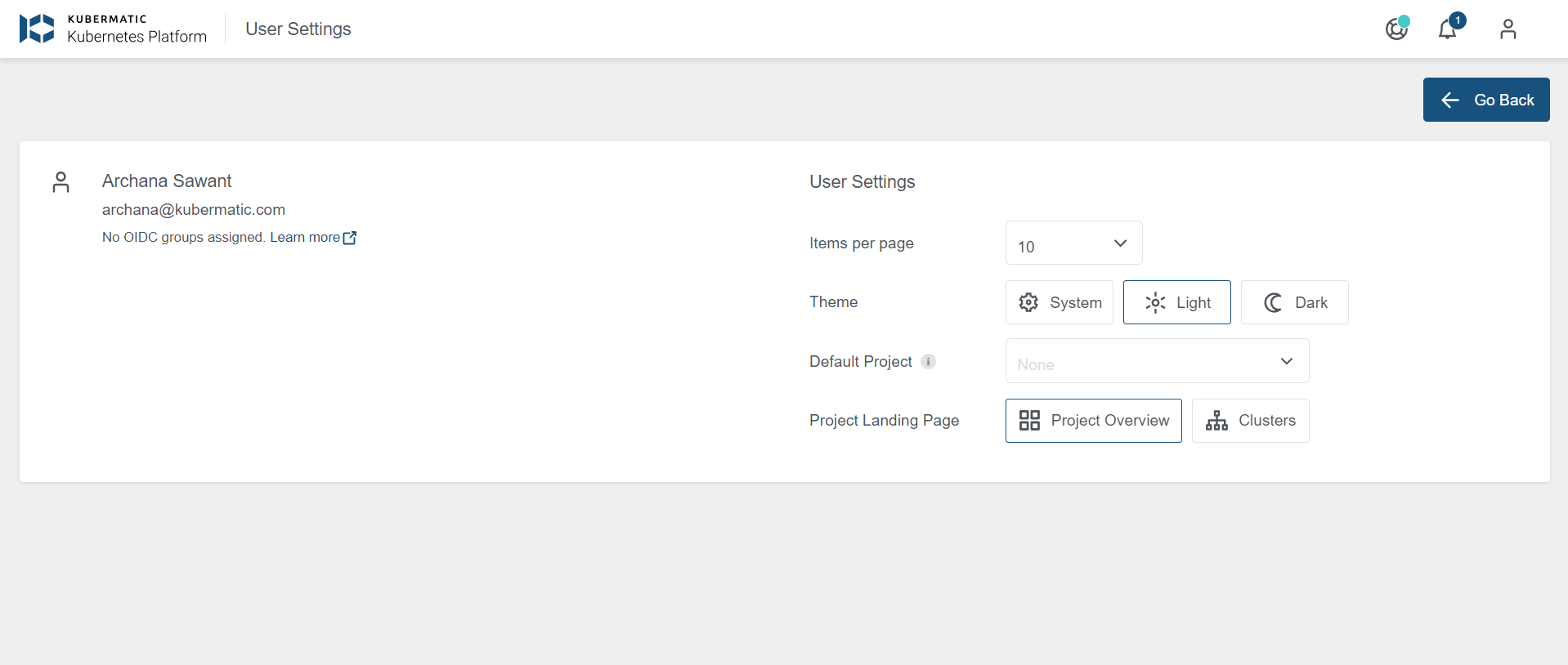 User Settings User Settings