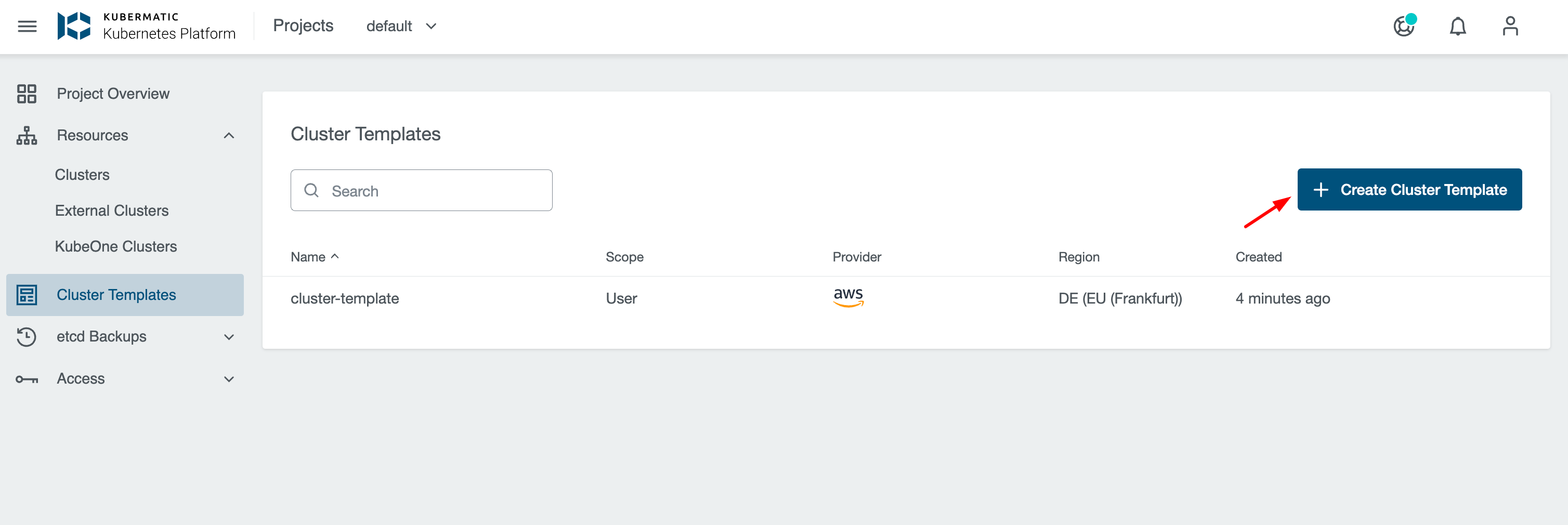 Cluster Template view Create from cluster wizard