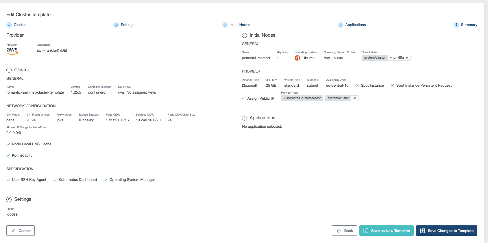 Save Cluster Template Create from cluster template wizard