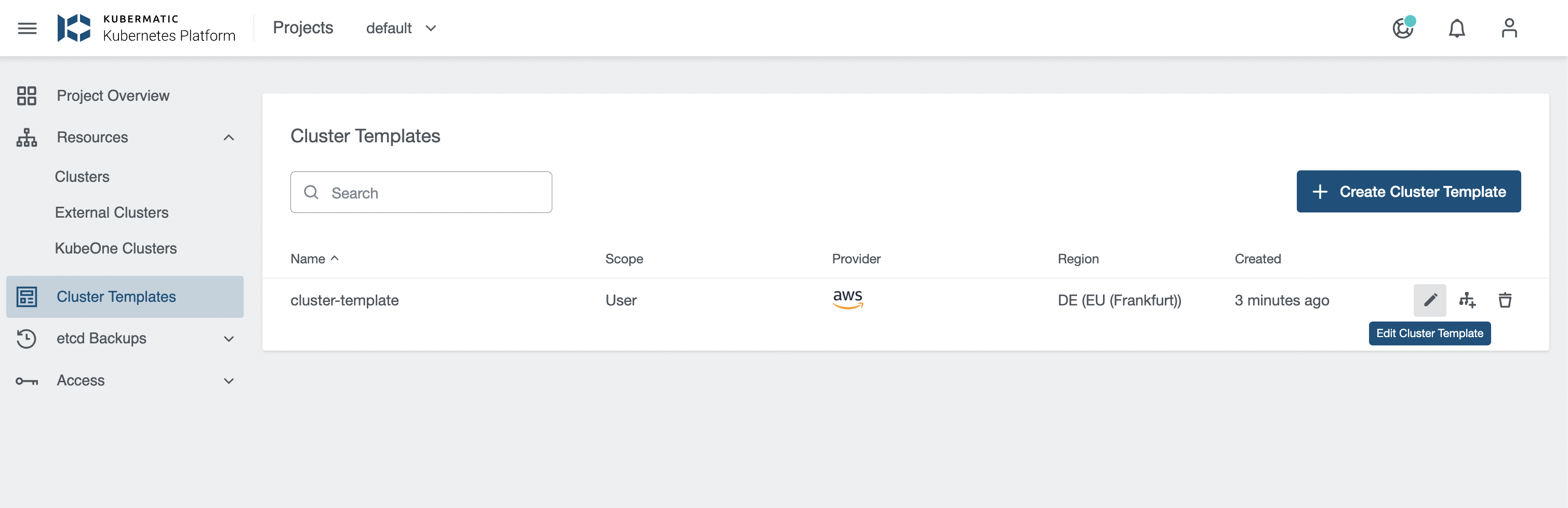 Edit Cluster Template Edit cluster template