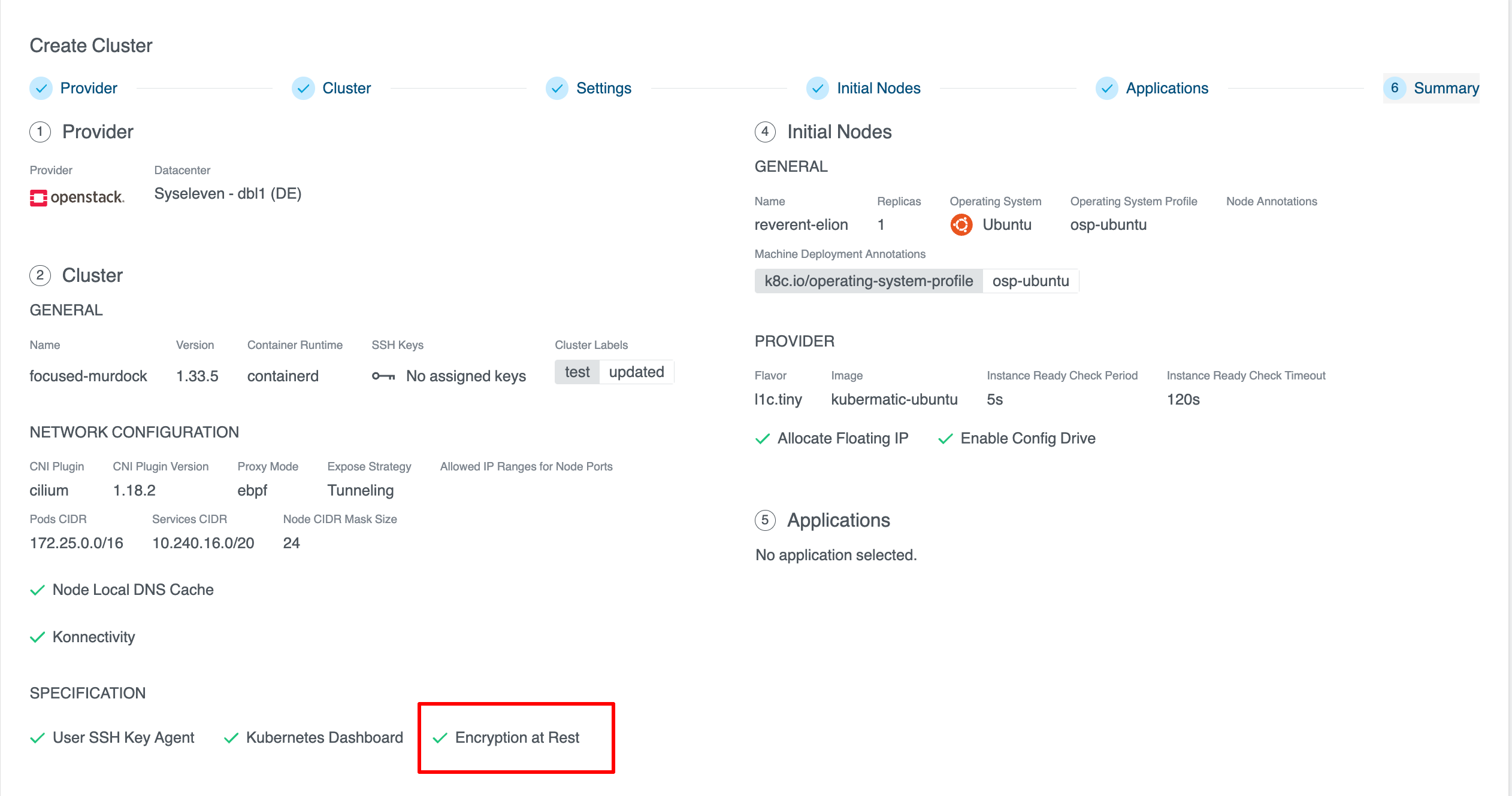 Wizard Summary Cluster Wizard Summary