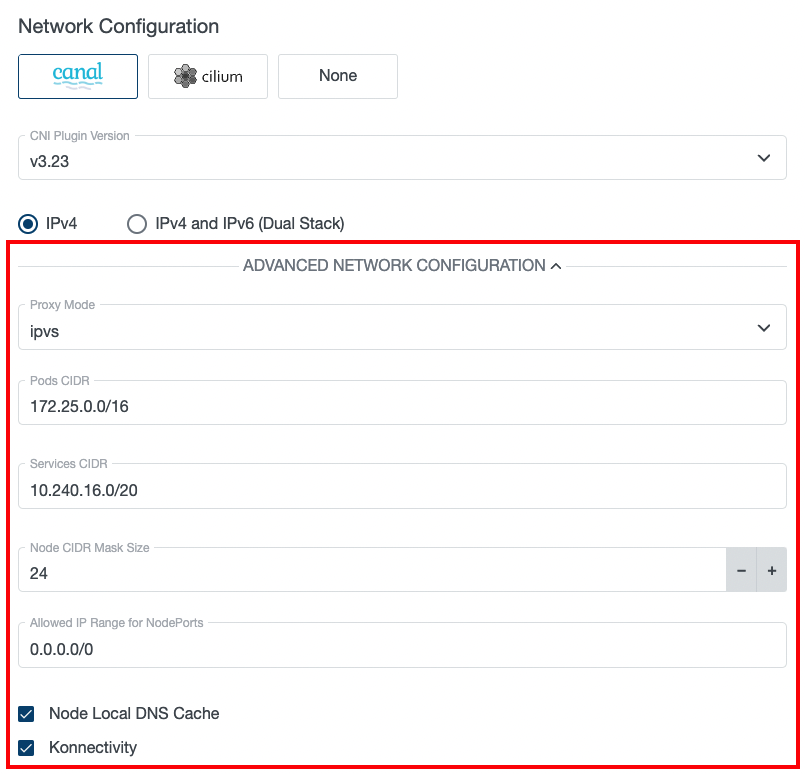 Cluster Settings - Network Configuration Cluster Settings - Advanced Network Configuration