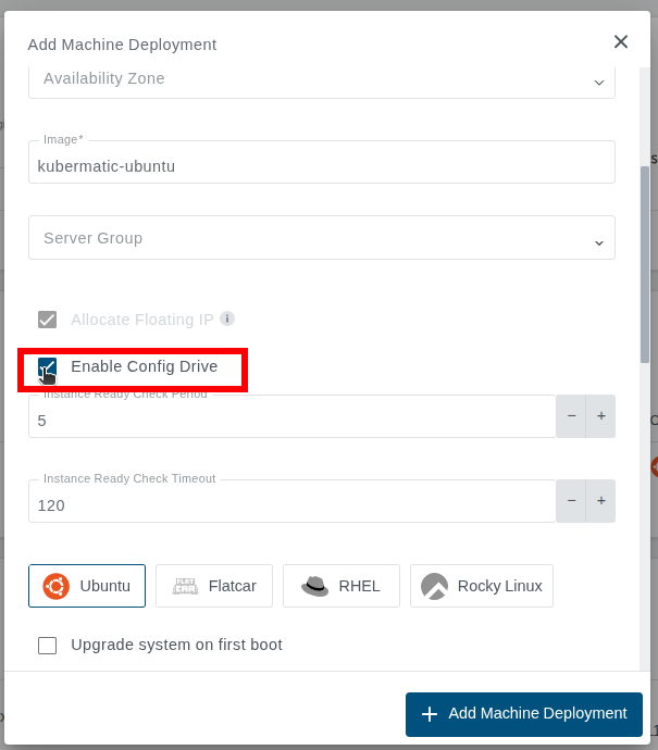 Enable Config Drive From Add MD Dialog Enable Config Drive From Add MD Dialog