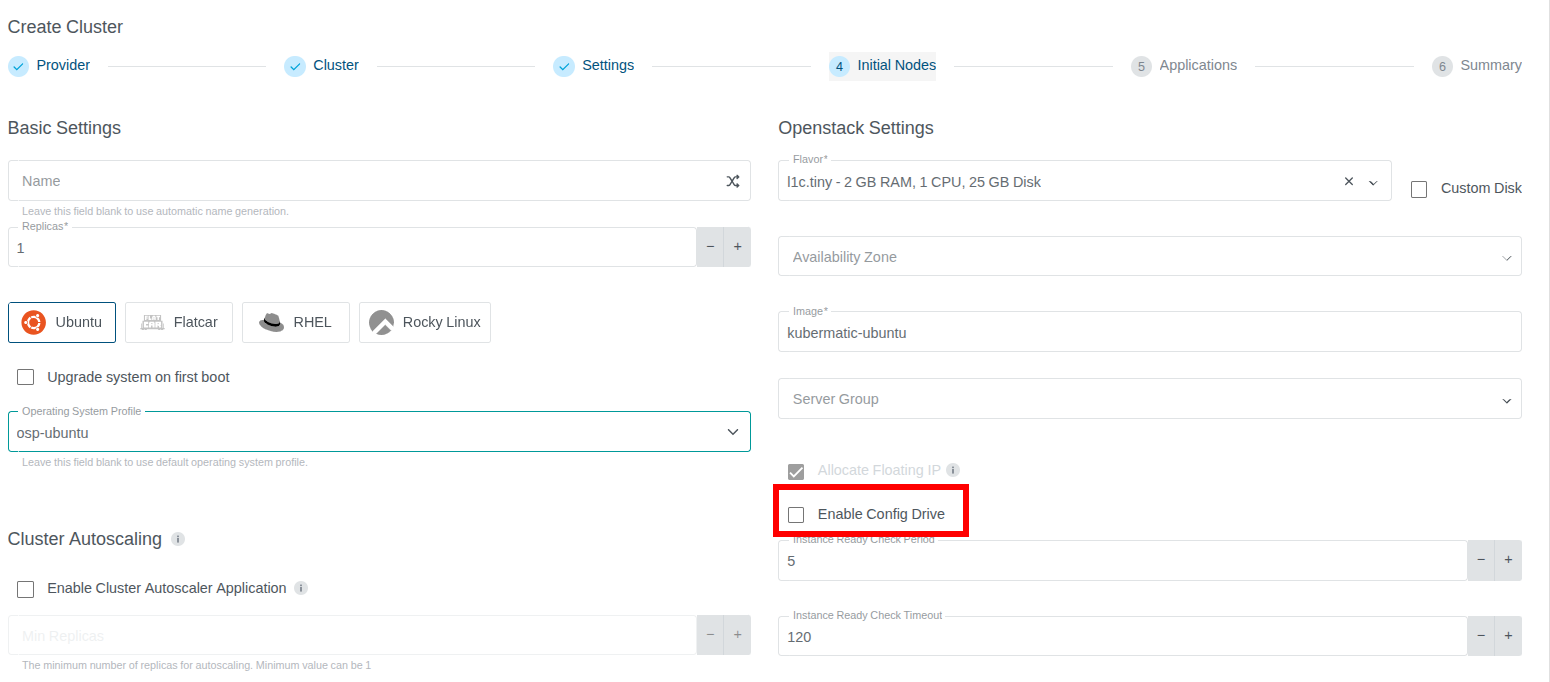 Enable Config Drive From Wizard Enable Config Drive From Wizard