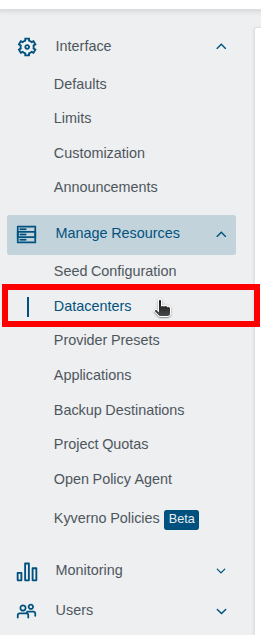 Navigate To Datacenters Settings Navigate To Datacenters Settings